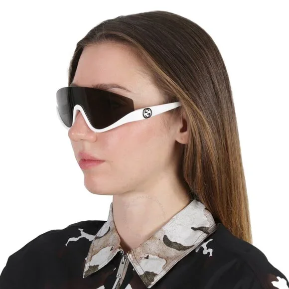 NEW GUCCI SHIELD SUNGLASSES GUCCI GREY WHITE MASK UNISEX EYEWEAR Gucci GG1958S 003 Silver Shield Sunglasses - eye-oo.com main image 4